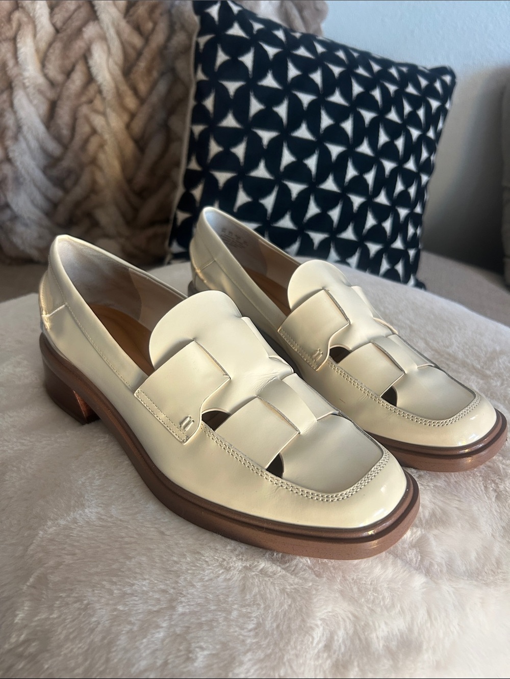 Franco Sarto Cream Woven Leather Loafers